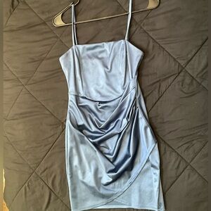 Windsor Strapless Satin Dress in Blue